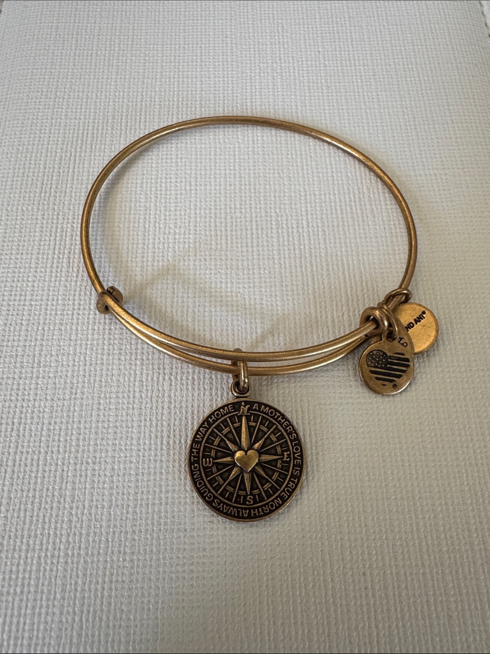 Alex and Ani Gold Compass Heart Charm Bangle Bracelet